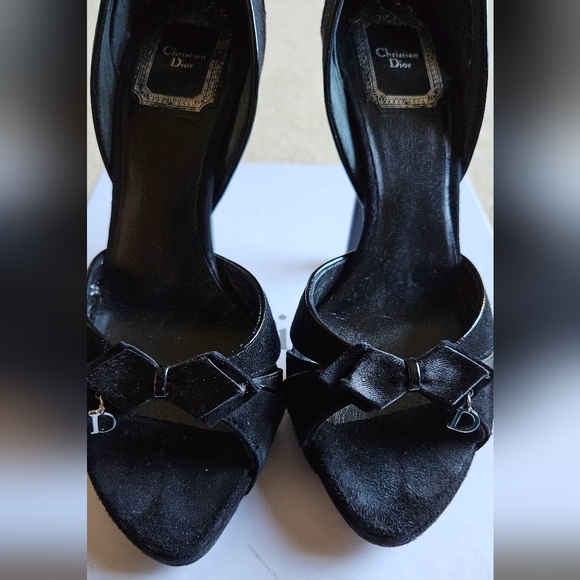 Dior Deco D'orsay Black Open Toe Satin/Suede Heels Sz 35 - Picture 3 of 8